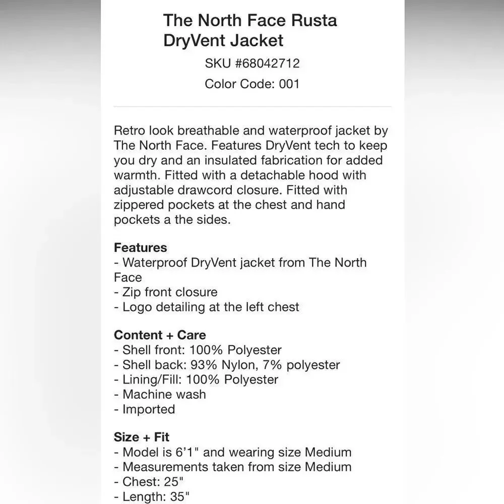 The North Face new tag